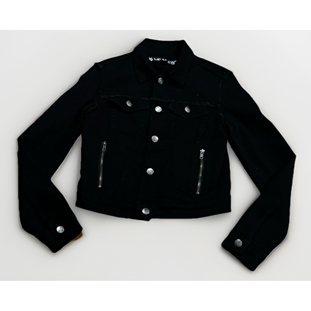 Lip Service Black Denim Trucker Jacket S Skull Zip Goth Punk TRIPP NYC Rare